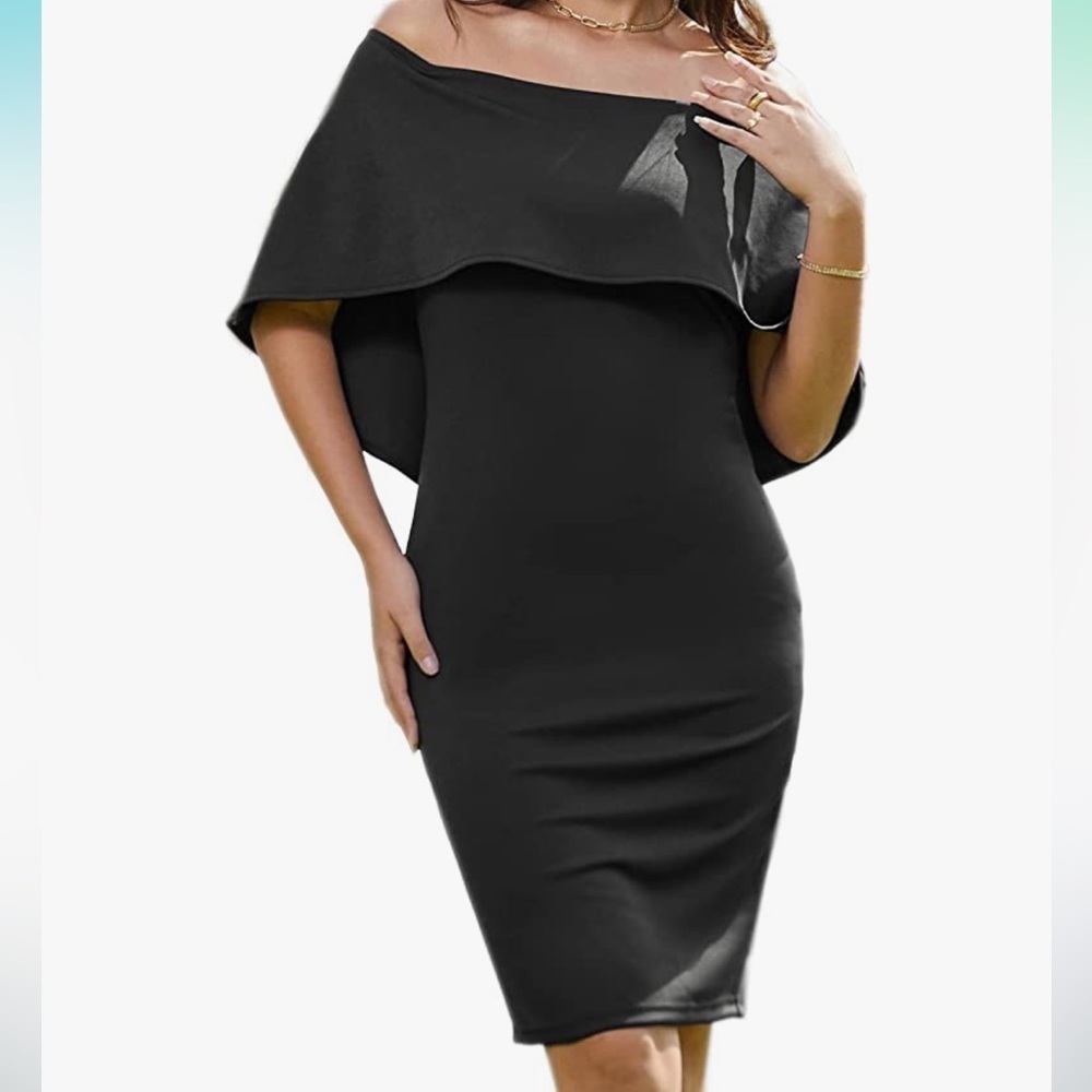 Grace Karin Black Off Shoulder Batwing Cape Dress